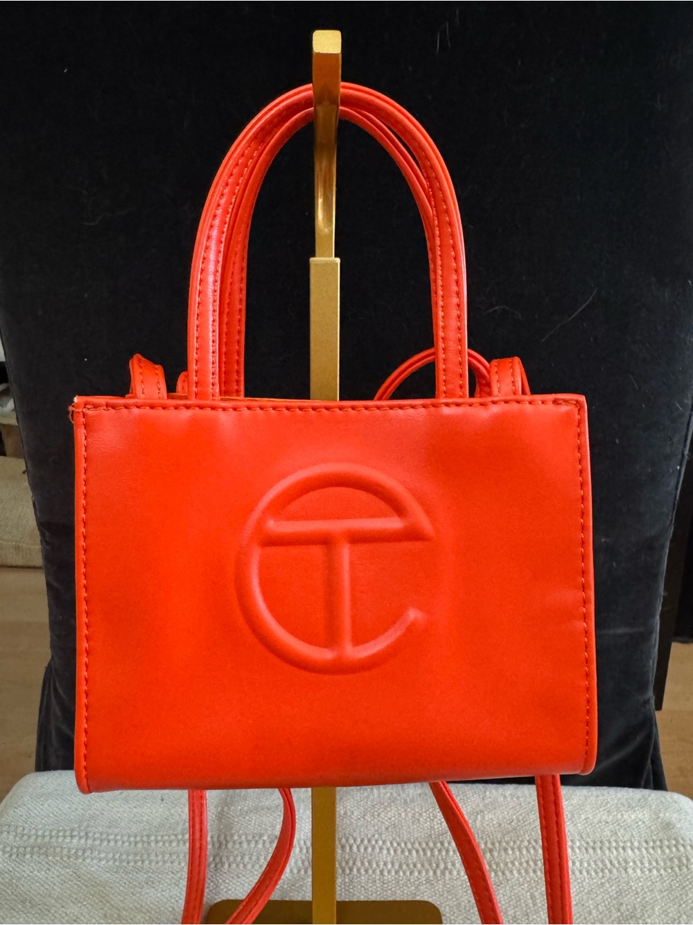 Telfar Embossed Logo Mini Crossbody in Red Orange color